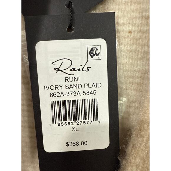 NWT Rails Runi Oversized Cardigan in Ivory and Sand Plaid, XL - Picture 6 of 7